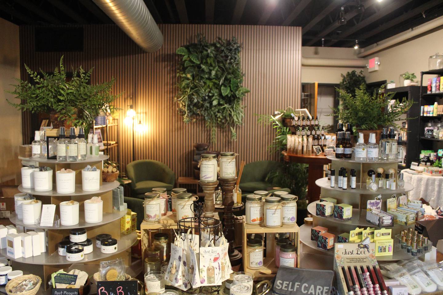 The new Cary Apothecary location, at 20 E. Main St., features an expanded retail section and two private rooms for massage and wellness therapy sessions.