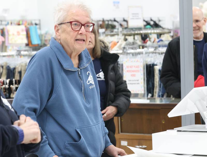 Dianne Vandrew, president of The Princeton Closet board, gives a speech before handing out their annual Lending a Hand funds totaling $200,000 to 43 community programs or projects on Tuesday, Jan. 20, 2026 at The Princeton Closet in Princeton.