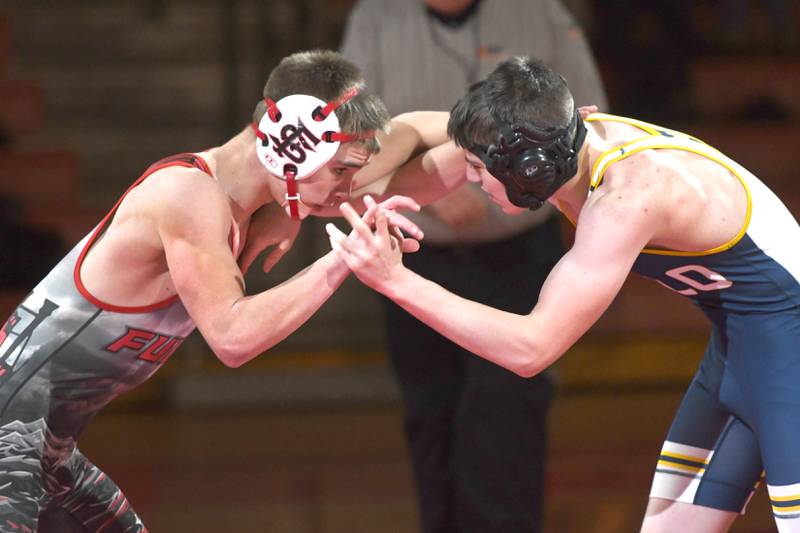 Polo's Gabe Morris and Fulton's Victor Jackson wrestle at 126 pounds at Oregon High School on Thursday, Dec. 4, 2025.