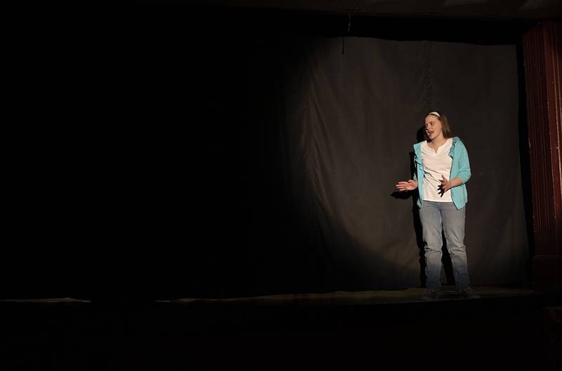 Christine Ayling, playing the part of Beth Bradley, opens the rehearsal Wednesday, Dec. 3, 2025, of PACT’s “The Best Christmas Pageant Ever.”