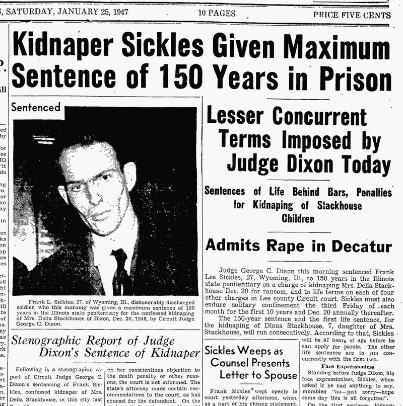 The Telegraph coverage of Frank Sickles’ sentencing, Jan. 25, 1947.