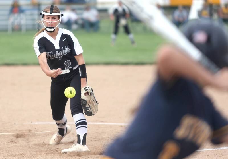 Kaneland's Grace Algrim fires a pitch Tuesday, May 31, 2022, during their Class 3A Sectional semifinal game against Sterling at Sycamore High School.