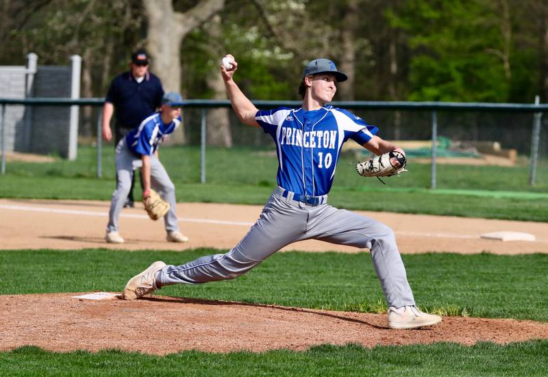 Princeton's Danny Cihocki throws a pitch during the Tigers' 6-2 victory over St. Bede on Monday, May 9 in Peru.