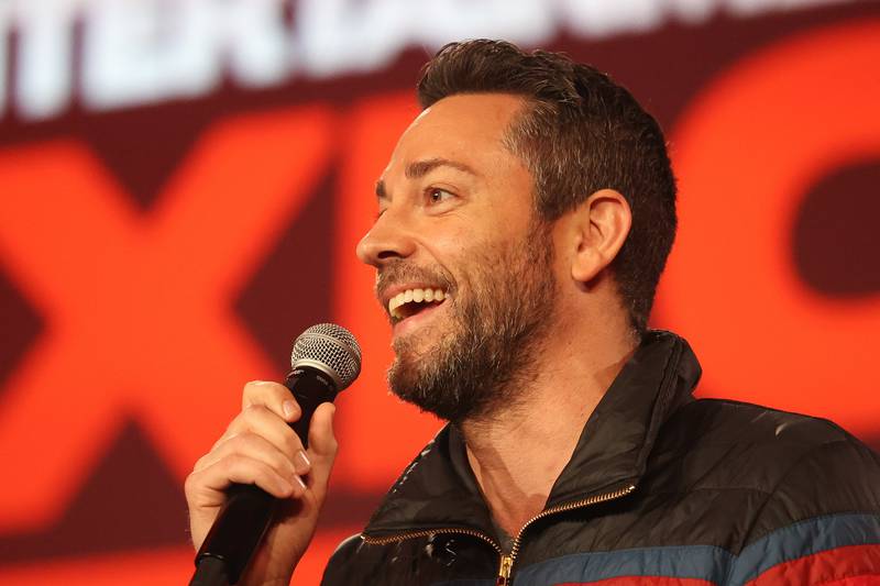 Actor Zackary Levi, from the show Chuck and the Shazam movie, speaks at C2E2 Chicago Comic & Entertainment Expo to open the three day expo on Friday, March 31, 2023 at McCormick Place in Chicago.