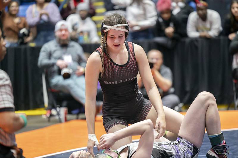 Sydney Perry of Batavia defeats Valerie Hamilton of El Paso-Gridley in the 145 pound championship match at the IHSA girls state wrestling championships Saturday, Feb. 25, 2023.