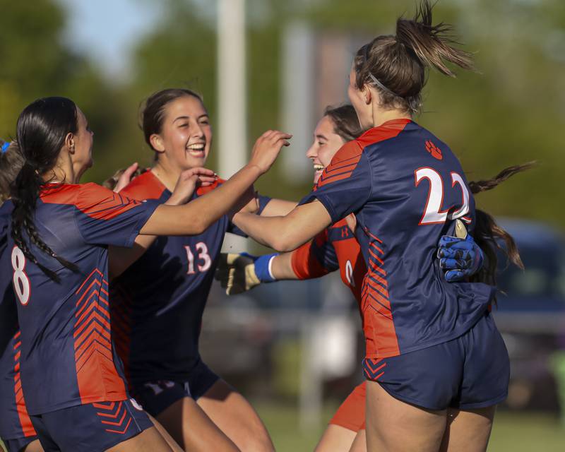 Oswego celebrates their win over Plainfield North on Monday, May 11, 2026 in Oswego.