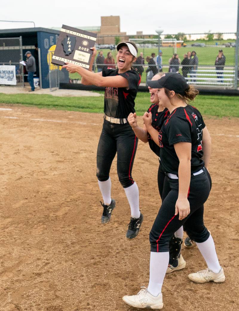 Yorkville's Ellie Alvarez celebrates her team's victory over Plainfield North for the Class 4A Regional Championship at Oswego East High School on Friday, May 27, 2022.