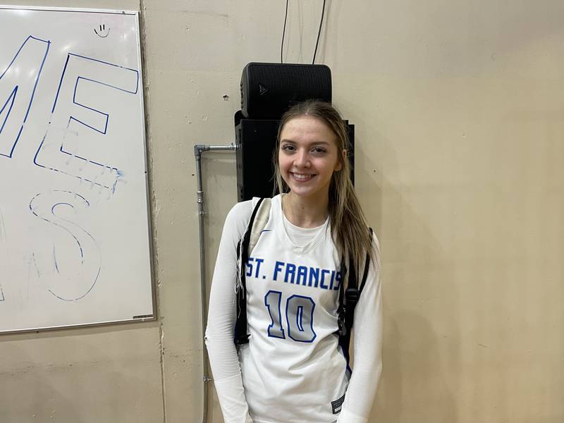 St. Francis junior Riley Austin following their 44-36 win over Kaneland on Thursday. Photo by Jake Bartelson.