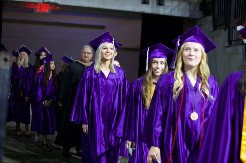 Students enter for Hampshire High School graduation ceremony on May 21, 2022, at the NOW Arena in Hoffman Estates.