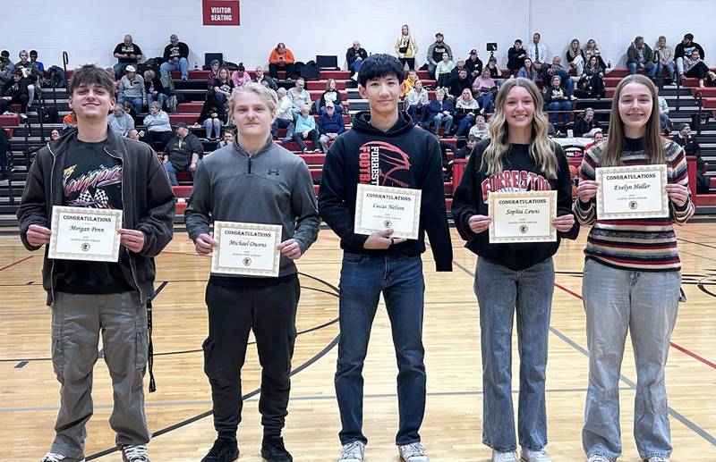 Five Forreston High School students have been named 2025 Illinois State Scholars. Pictured, left to right, are: Morgan Penn, Michael Owens, Lucas Nelson, Sophia Lewis, and Evelyn Haller.