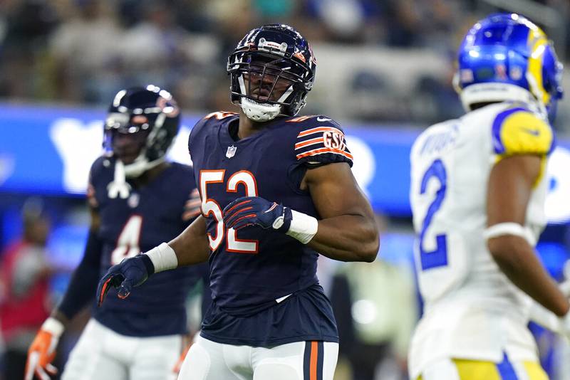 Chicago Bears outside linebacker Khalil Mack during the second half of an NFL football game against the Los Angeles Rams, Sunday, Sept. 12, 2021, in Inglewood, Calif.