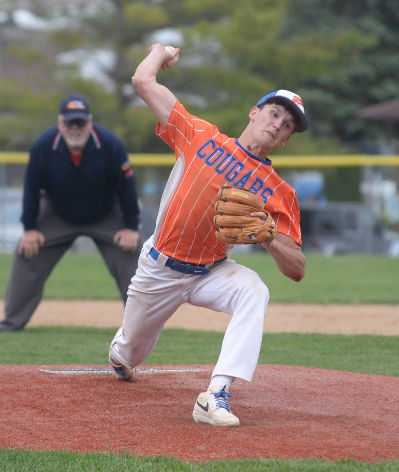 Eastland's Peyton Spears pitches against River Ridge/Scales Mound at the 1A Lena-Winslow Sectional on Wednesday, May 28, 2025.