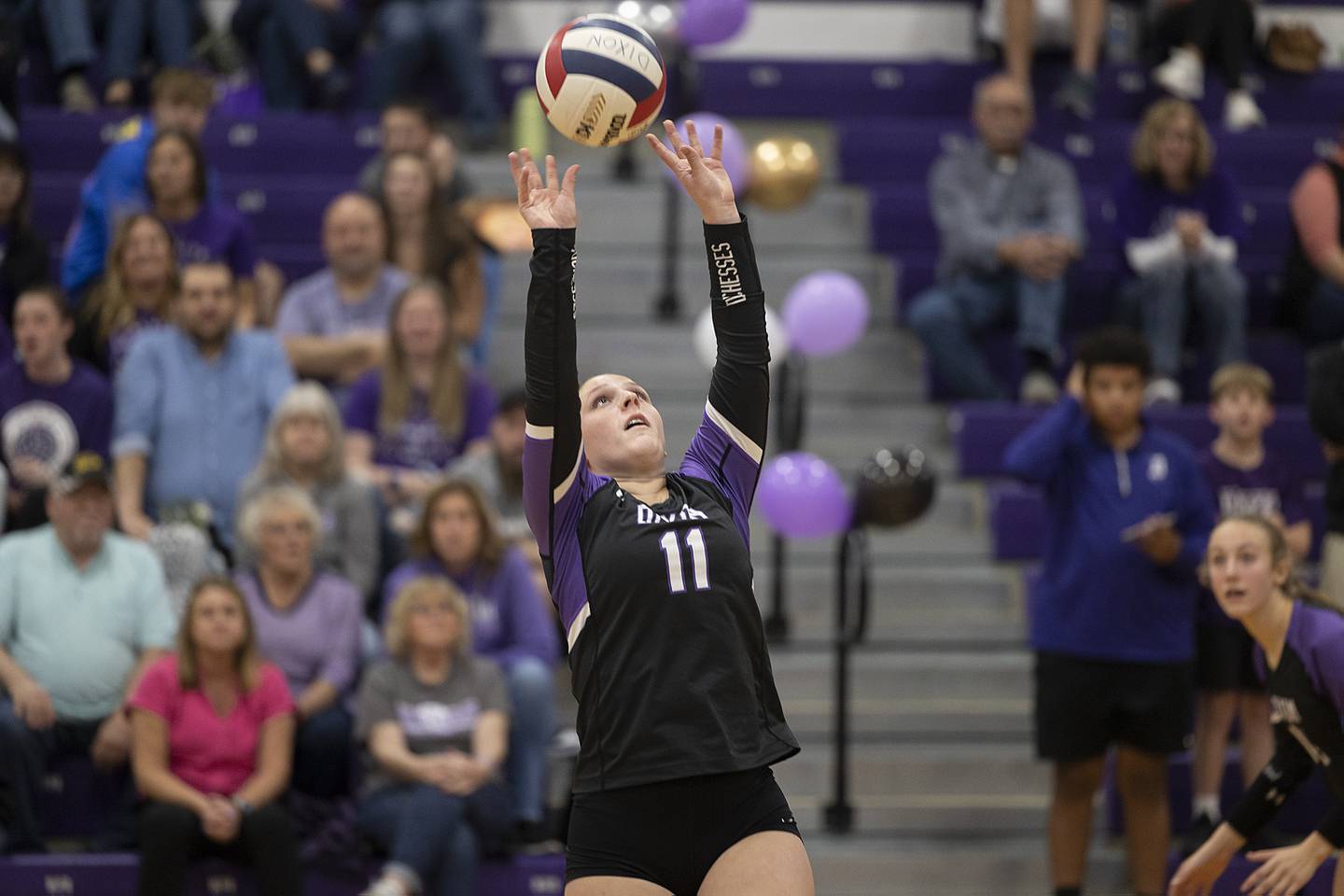Dixon’s Presley Lappin sets the ball against Winnebago Tuesday, Oct. 22, 2024, in Dixon.