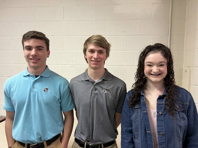 (From left) Denver Trainor, Leo Leskanich and Melanie Stisser were named March 2023 students of the month by the Ottawa Sunrise Rotary.