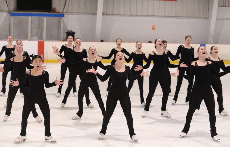 Members of the Dazzlers synchronized skating team practice their routine Wednesday Feb 15, 2023.