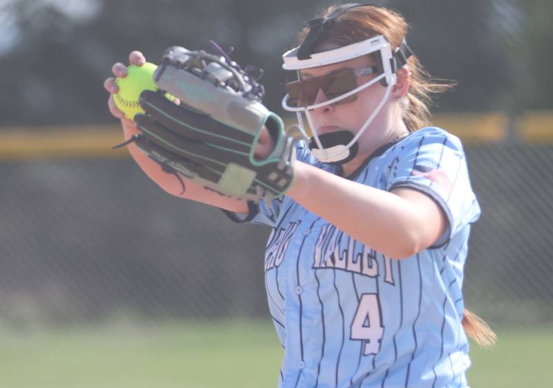 Bureau Valley's Mallory Maubach-Williams lets go of a pitch to Newman on Monday, March 30, 2026 at Bureau Valley High School.
