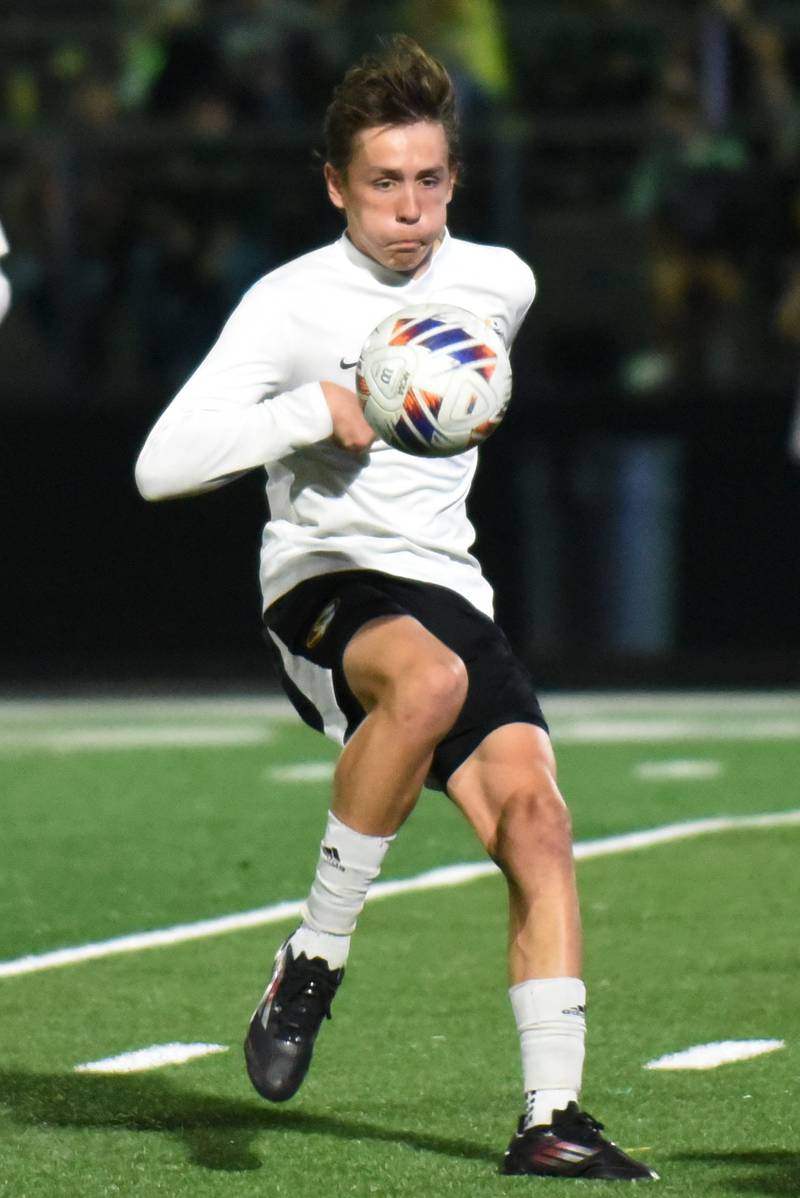 Herscher's Owen Bollino receives a pass during a game at Coal City Thursday, Oct. 2, 2025.