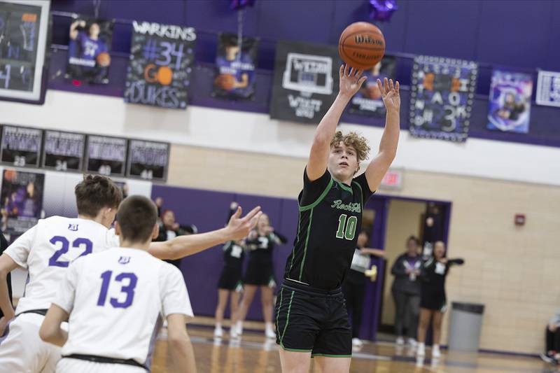 Rock Falls’ Kuitim Heald puts up a shot against Dixon Tuesday, Feb. 7, 2023.