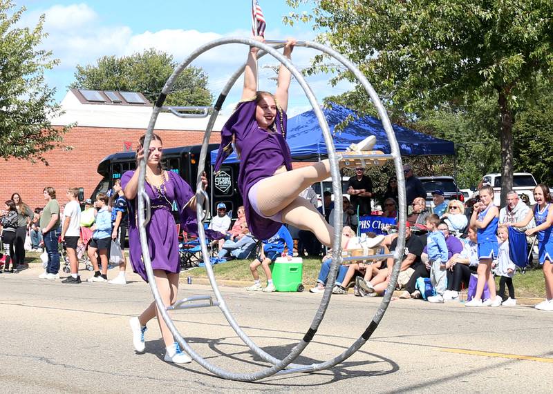 The Illinois State University Gamma Phi Circus performs during the 54th annual Homestead Festival parade on Saturday, Sept. 6, 2025 in Princeton.