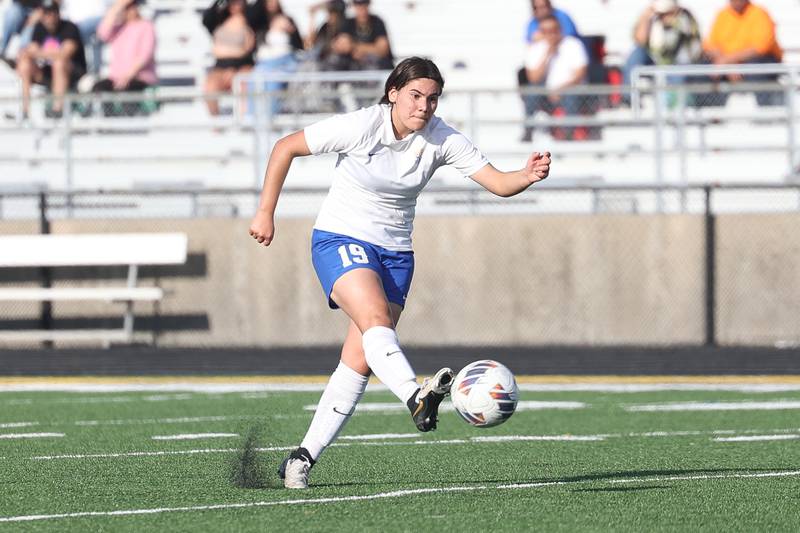 Joliet Central’s Juli Calderon takes a shot against Joliet West on Tuesday, April 30, 2024.