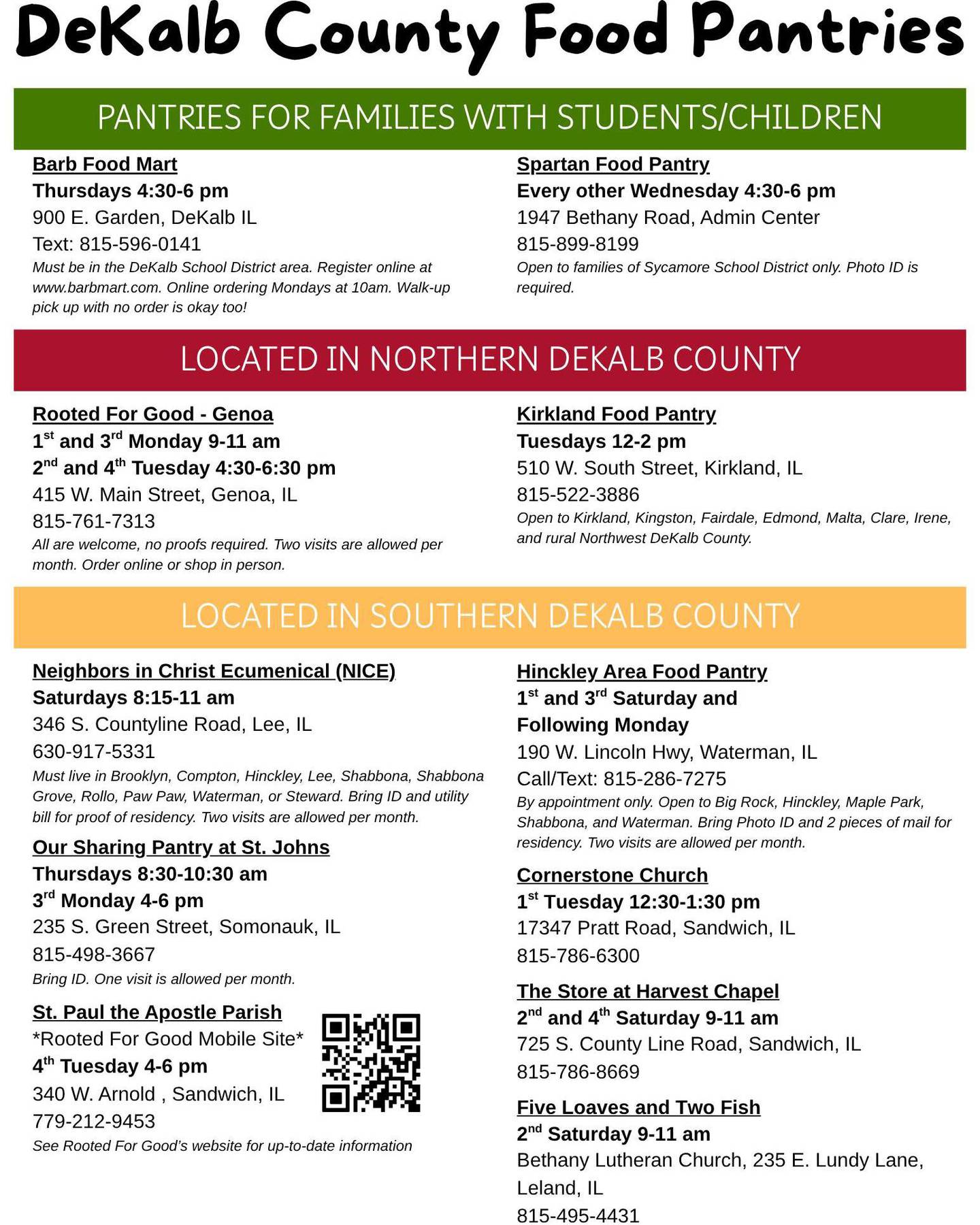 Multiple free food options exist across DeKalb County to serve those in need regularly.