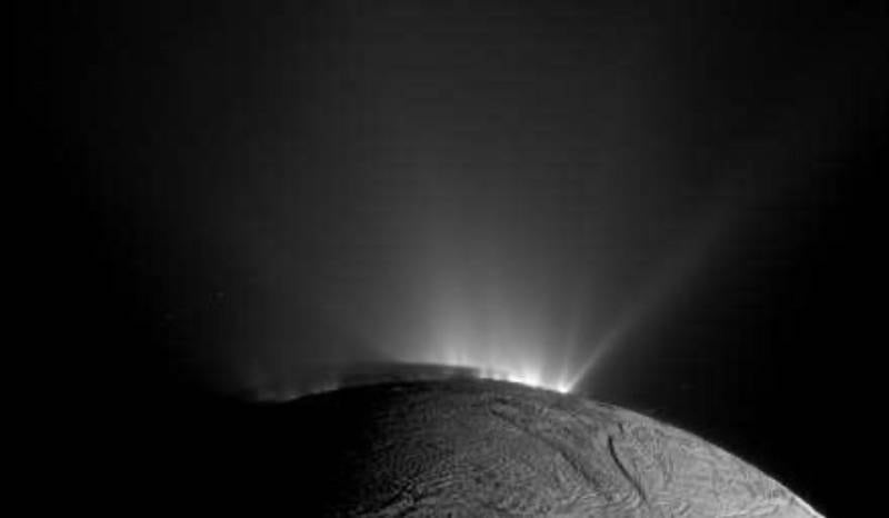 In this image provided by NASA, NASA’s Cassini spacecraft captured this image of Enceladus on Nov. 30, 2010, with the shadow of the body of Enceladus on the lower portions of the jets is clearly visible.
(NASA/JPL-Caltech/Space Science Institute via AP)