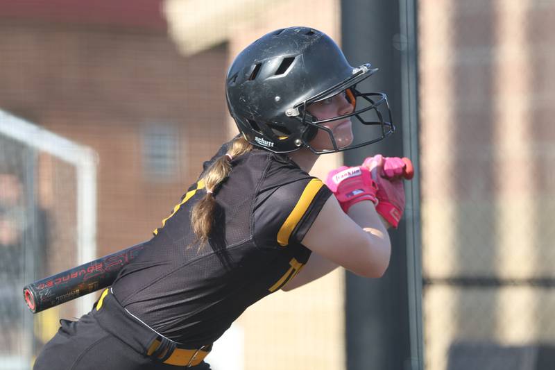Joliet West’s Madeline Woods drives in two runs against Joliet Central on Wednesday, April 22, 2026 in Joliet.