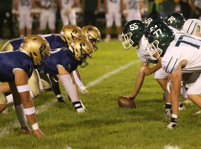 St. Bede and Marquette play football on Friday, Sept. 26, 2025 at Gould Stadium in Ottawa.