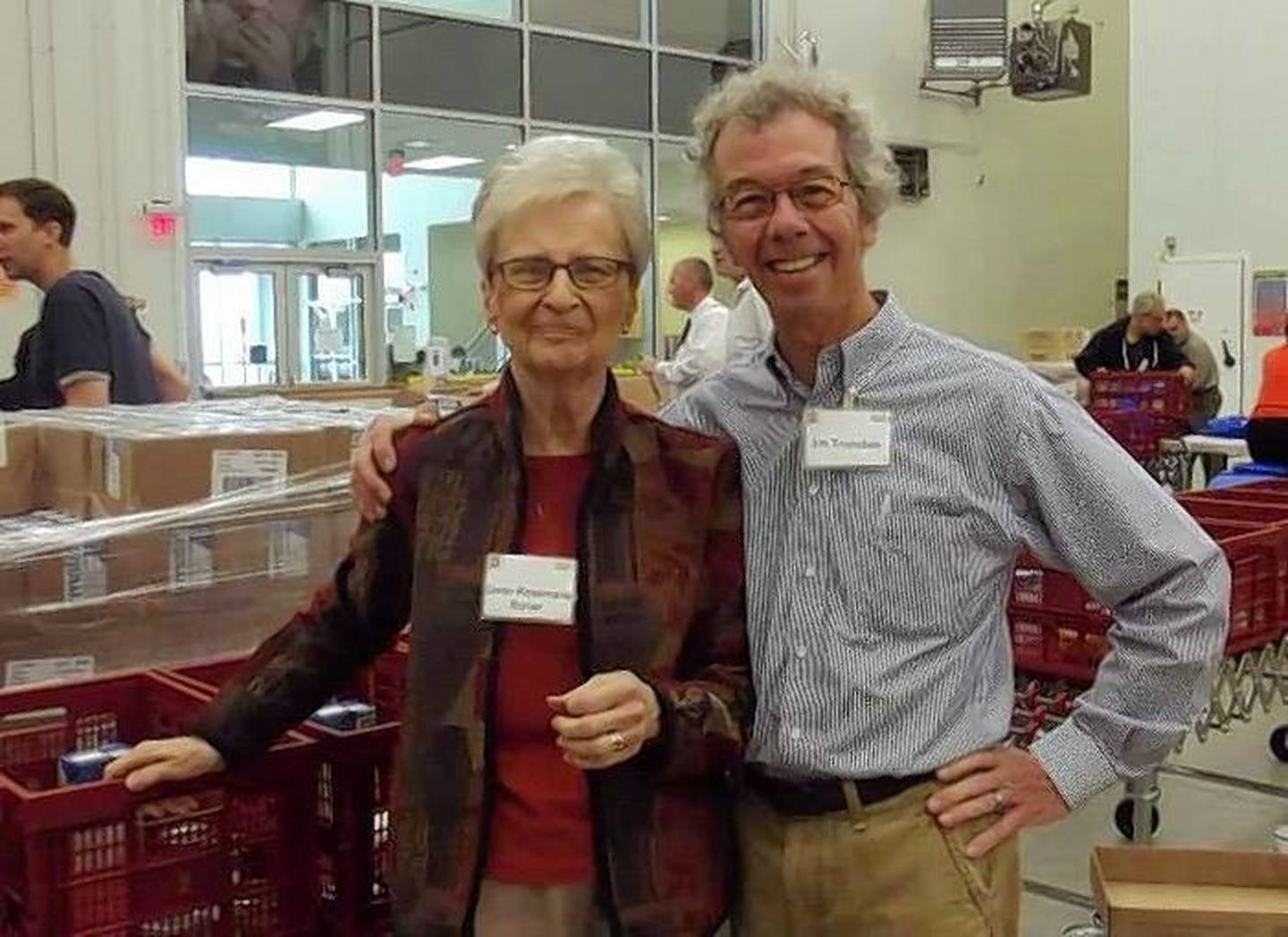 Sister Rosemarie Burian appears at the Northern Illinois Food Bank in 2013 with Jim Truesdale, the chairman of the food bank's first board of directors. - Courtesy of Northern Illinois Food Bank