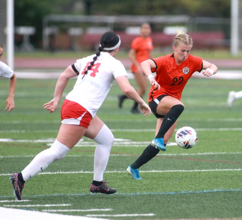 Crystal Lake Central’s Olivia Anderson gets control of the ball during the Class 2A state championship game against Triad at North Central College in Naperville on Saturday, June 1, 2024.