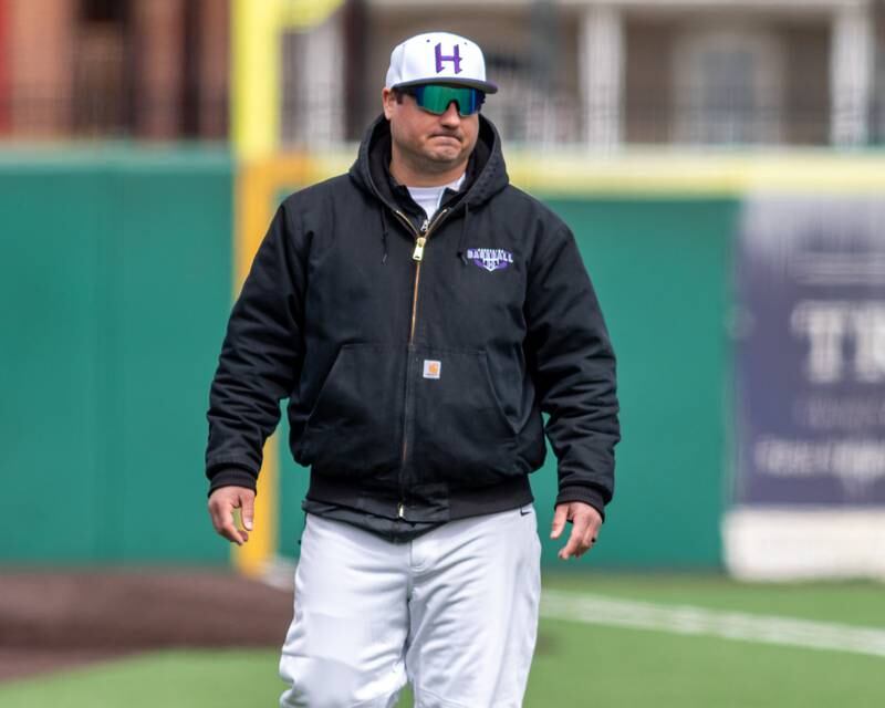 Hampshire's Frank Simoncelli roams around third base during baseball game between Dixon at Hampshire.  March 28, 2024