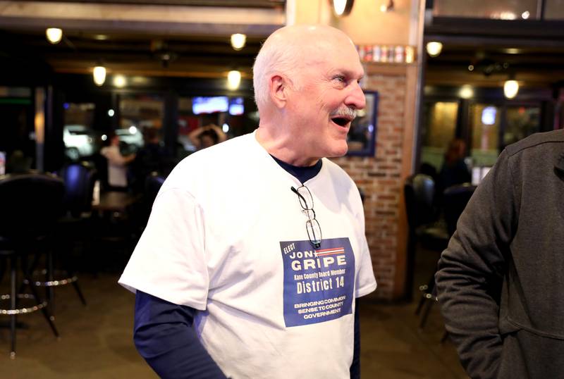 Kane County Board District 14 Republican challenger Jonathan Gripe waits for election results at Old Towne Pub and Eatery in Campton Hills on Tuesday, March 19, 2024.