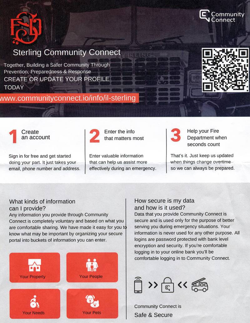 Sterling residents are encouraged to register their information with the fire department. The info could be used to save valuable time in case of emergency.