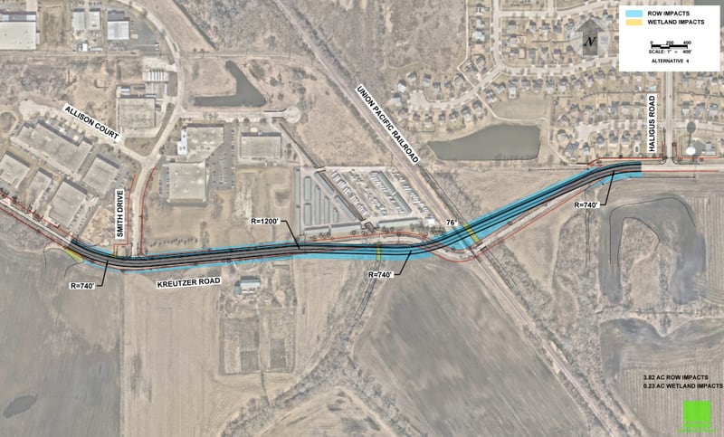 A diagram shows the proposed reconstruction of a portion of Kreutzer Road in Huntley.