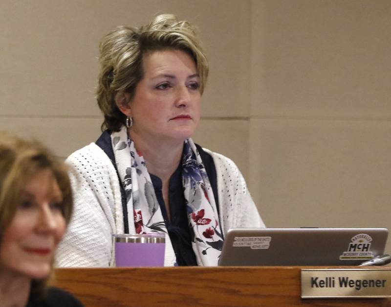 McHenry County Board member Kelli Wegener listens to a speaker during a McHenry County Board Committee of the Whole meeting Thursday, Dec. 15, 2022, in the McHenry County Administration Building in Woodstock.