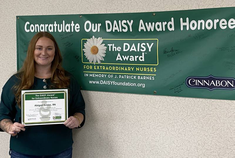 As a partner in the international DAISY award program that recognizes the extraordinary clinical skill and compassionate care of nurses, OSF HealthCare Saint Elizabeth Medical Center recently presented its DAISY award to Abigail Eckles, RN, the network announced Monday, Nov. 4, 2024.