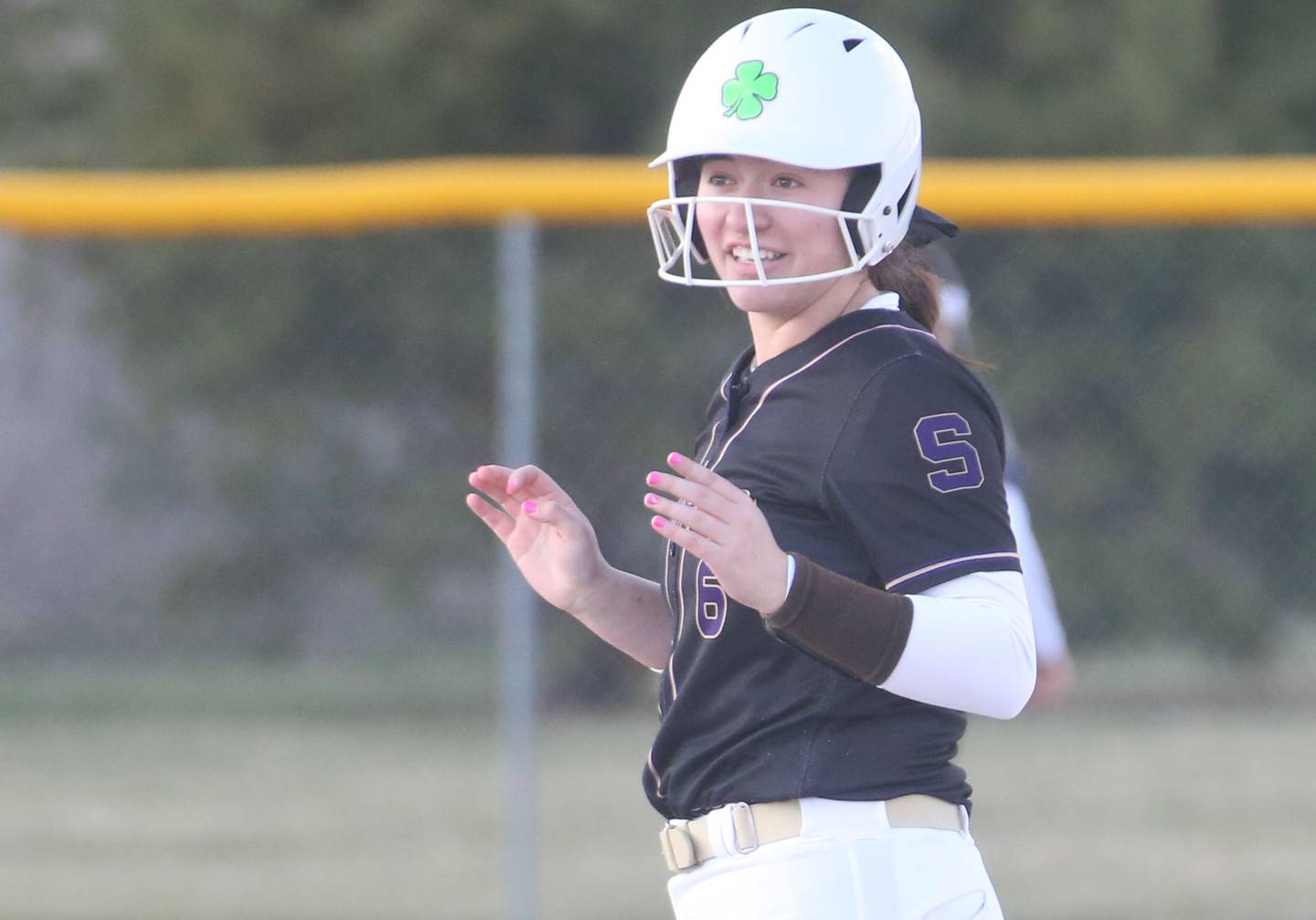 Serena's Maddie Glade smiles after hitting a double against Marquette on Wednesday, March 26, 2025 at Serena High School.