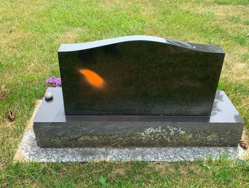 This headstone was one of several tagged with spray paint at the Richmond Cemetery. Richmond Police are asking residents to check their doorbell cameras or report suspicious overnight incidents from between Tuesday, June 27, and Friday, June 30, 2023.