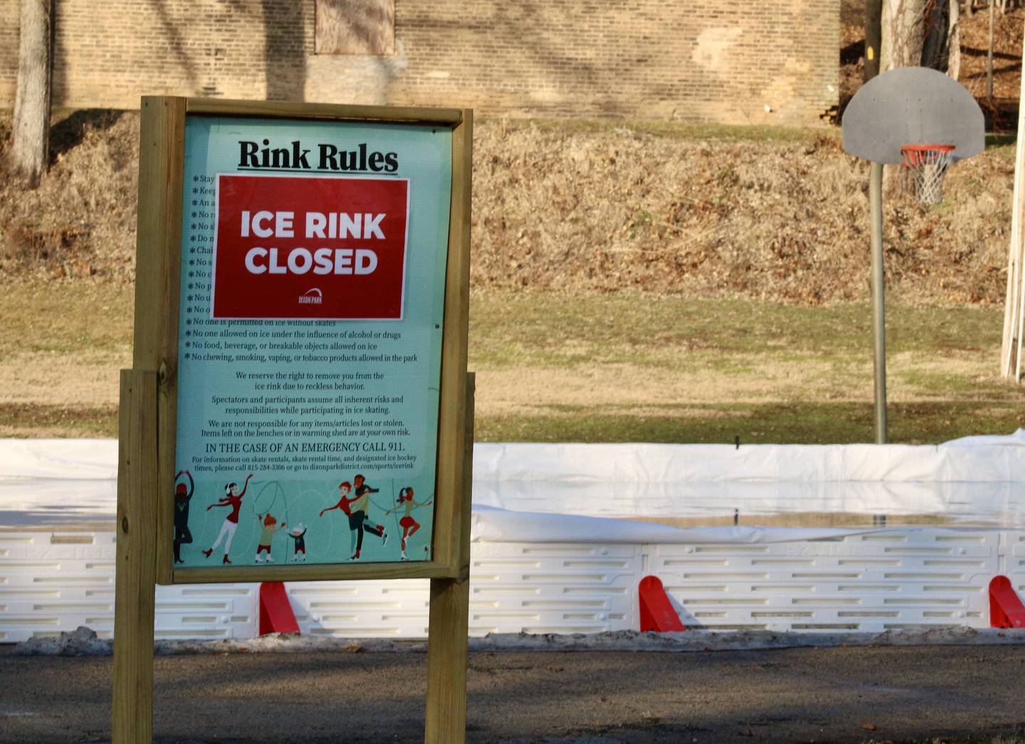 As temperatures climbed to 63 degrees on Thursday, the ice rink at Page Park was closed.