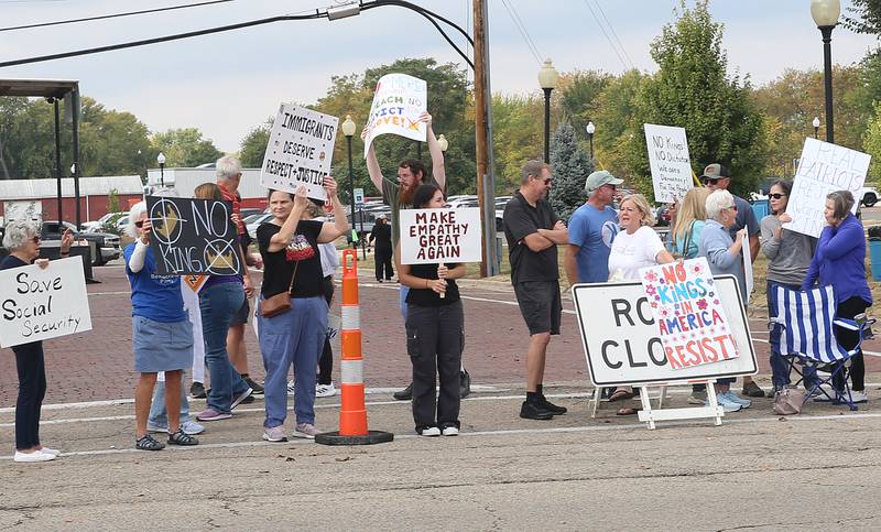 People gather at Rotary Park during the No Kings protest on Saturday, Oct. 18, 2025 in Princeton.