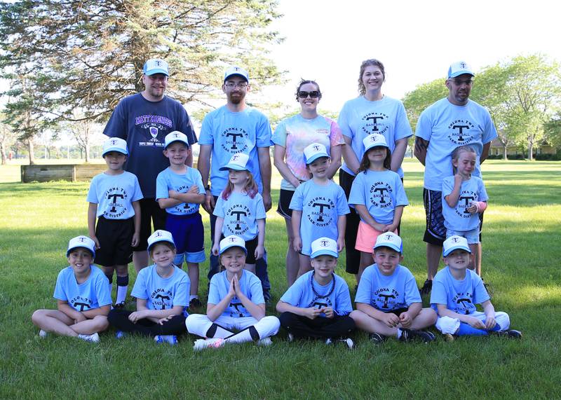 Tigers of the Coloma Park District tee-ball league. Roster players included Trevor Newton, Jemma Hinrichs, Quinn Morel, Lillian Dornbush, Paizley Feldthouse, Kaiden Peterson, Ellianna Gonzalez, Rowan Herren, Hudson Kukowski, Delaney Kukowski, Breslin Vasquez, Hollisten Vasquez, Rowen Griffith. Photo identifications were not available.