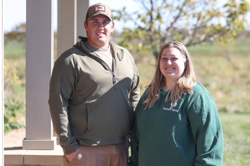 Farm 2 Veterans’ Farm Manager Michael Vega and Director of Community Development & Administration Michelle Keller pose for a photo on Thursday, Oct. 17, 2024 in Manhattan.