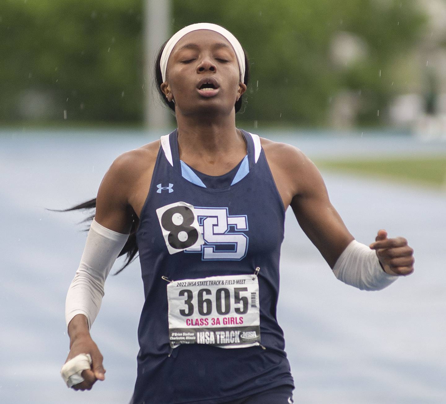 Plainfield South's Janiya Bowman competes in the 200 finals during the IHSA girls state championships, Saturday, May 21, 2022 in Charleston.