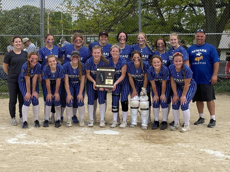 The Newark softball team poses after beating Marquette to win the Class 1A Newark Regional final.