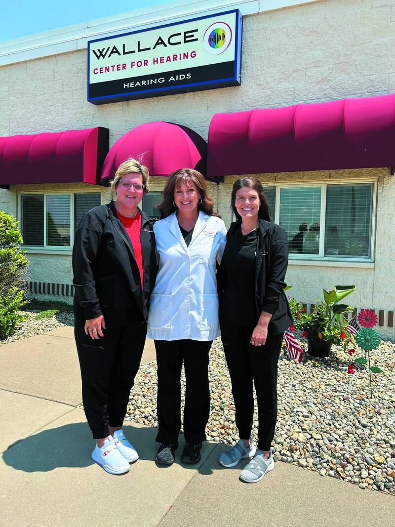 Wallace Center for hearing Audiologist Beth Wallace (center), with staff members Becky Kofoid and Lynsie Crickman.