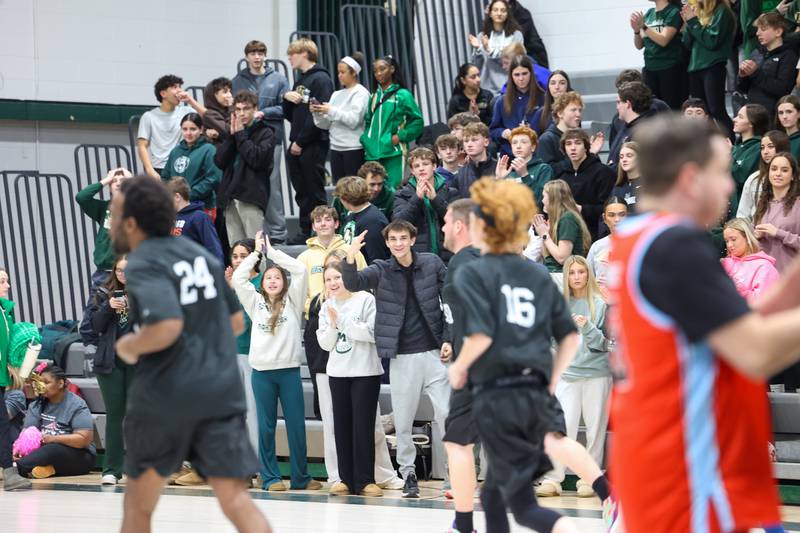 The Bishop McNamara student section cheers for a 3-pointer made by River Valley Special Rec player Matthew Brock during their game against Lincolnway Special Recreation Association on Friday, Jan. 30, 2026.