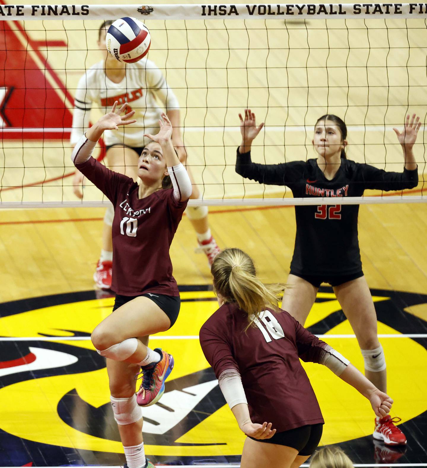 Lockport's Natalie Bochantin (10) sets the ball during the IHSA Class 4A girls volleyball third place match Saturday, Nov. 16, 2024 at CEFCU Arena in Normal.