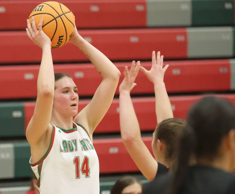 L-P's Drew Depenbrock looks to pass the ball against Hall on Monday, Jan. 12, 2026 in Sellett Gymnasium at L-P High School.