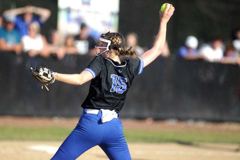 St. Charles North’s Paige Murray pitches during a Class 4A St. Charles North Sectional final against Lake Park on Friday, June 2, 2023.