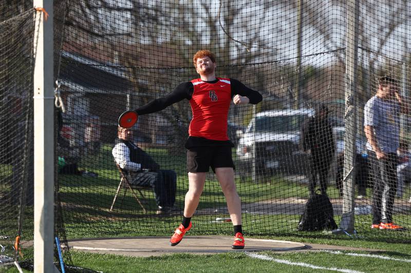 Bradley-Bourbonnais' Rowan Westover throws the discus during the Boilermaker Invite on Thursday, April 3, 2025.